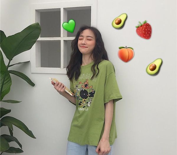 

fire cec short-sleeved t-shirt men and women loose 2019 korean version ins students sen wind wild print casual short sleev sh190813, White;black