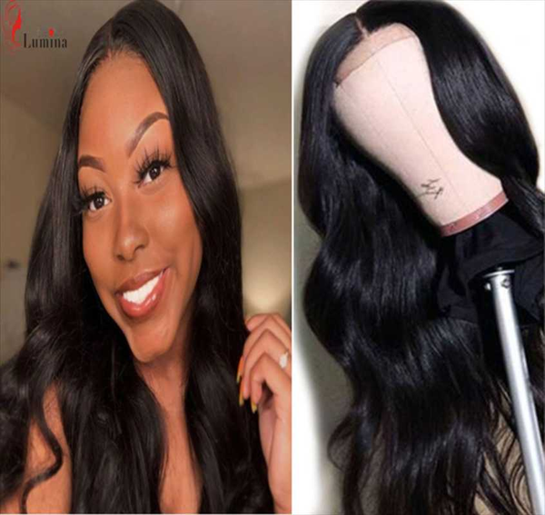 

lace wigs body wave 100% human hair 4x4 closure wig natural black color beauty lumina pre plucked for women, Black;brown