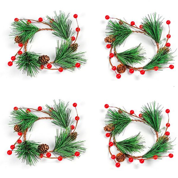 

new-4pcs christmas wreath artificial decorative berry wreath pine cone for home decoration diy floral wreaths