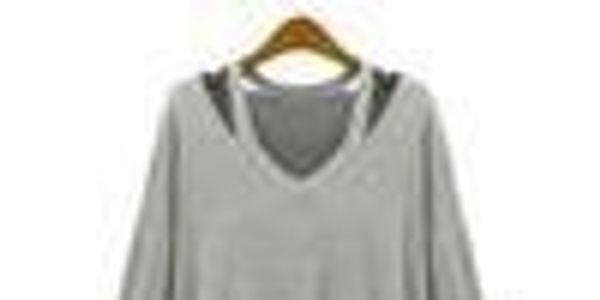 

wholesale-sweatshirt 2019 new womens long sleeve v-neck loose casual t shirt off the shoulder women hoodies blusas hoody045, Black