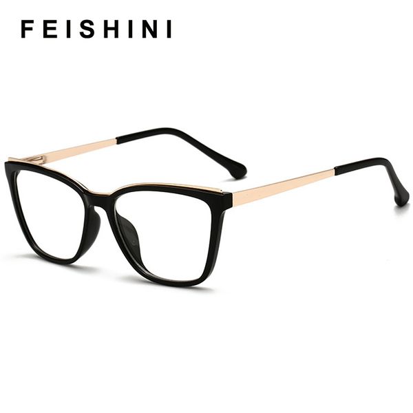

feishini 2020 anti blue light eyeglasses frames women locking filter reduces computer eyewear woman cat eye improve comfort, White;black