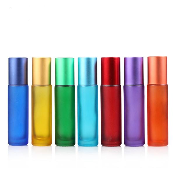 

blue/green/pink/black/amber mini 10ml roll on glass bottle for fragrances essential oils stainless steel roller ball lx2868