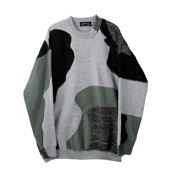 

men sweater knitted 2020 autumn winter clothes irregular splice hip hop dark gothic sweaters pullover streetwear men clothing, White;black