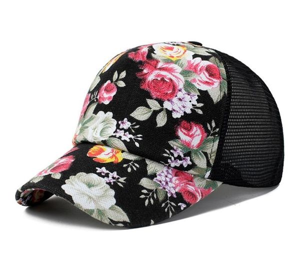 

2019 fashion Rose Floral Print women's baseball cap Men Sport Mesh Caps snapback Breathable Casual Golf Hats Snapback Hat