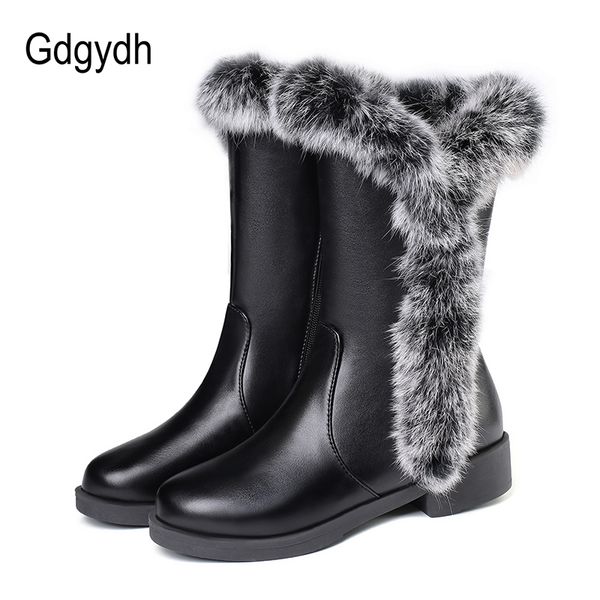 

gdgydh womens snow boots 2020 new arrival warm real fur plush insole women shoes for winter low heel comfortable big size 48, Black