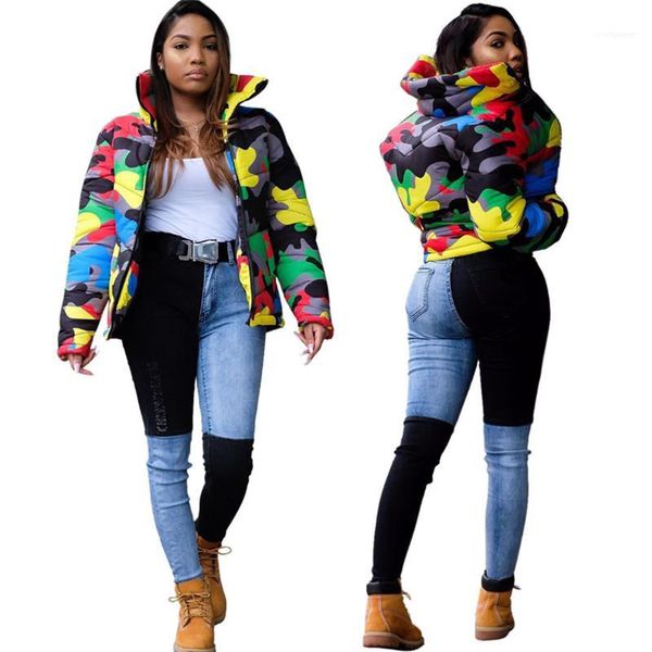 

верхняя одежда камуфляж женщины дизайнер ветровки street style contrast color stand collar с длинным рукавом пальто мужская зима, Black