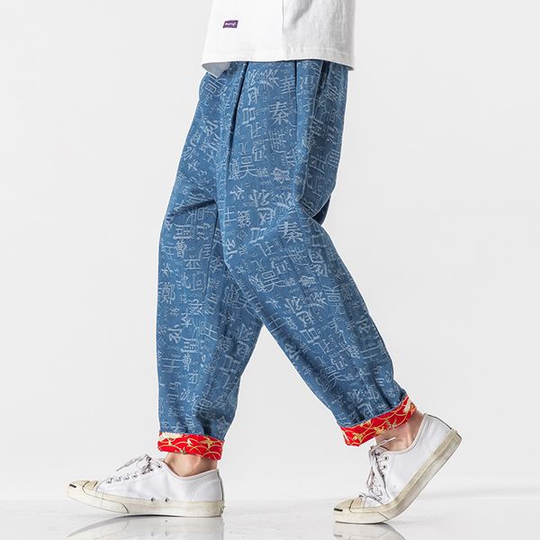

2020 китайский стиль сыпучие jeans men streetwear повседневный hip hop джинсовые брюки мужские джинсы мода одежда, Blue