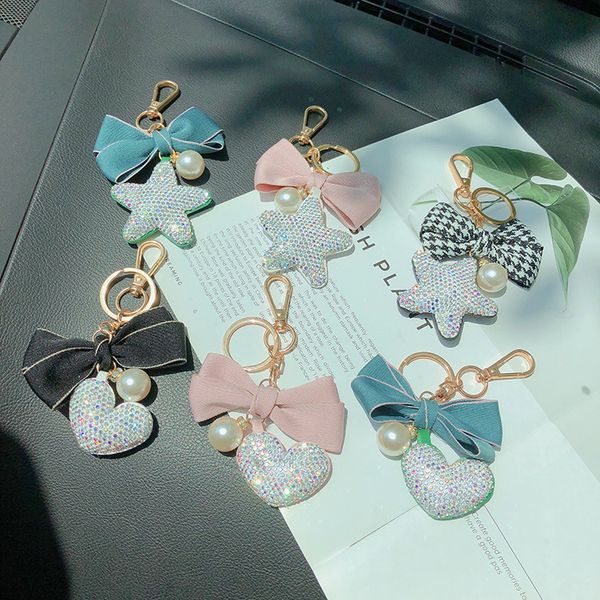 

keychains 2021 creative rhinestone five-pointed star keychain charm alloy keyfobs car key chain friends gift, Silver