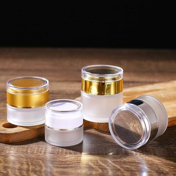 

storage bottles & jars frosted glass cream round cosmetic hand face bottle 20g/30g/50g with acrylic cap pp liner lx8690