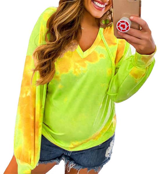 

dropshipping autumn womens designer hoodie tie dye gradient color pullover v neck hooded sweatshirts fashion female clothing, Black