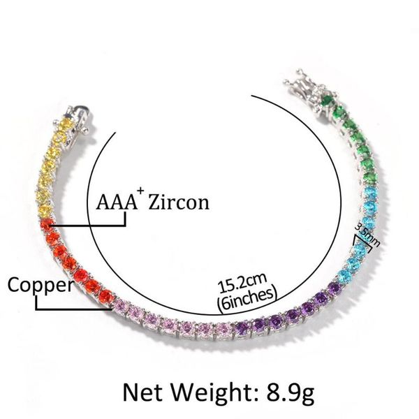 

link, chain hip hop copper micro pave multicolour zircon bracelet out men's women tennis link fashion charm jewelry, Black