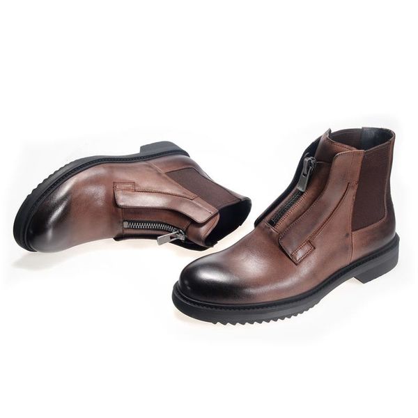 

new winter mens boots high-shoes boots mens british men male zipper genuine leather warm shoes large size 44, Black