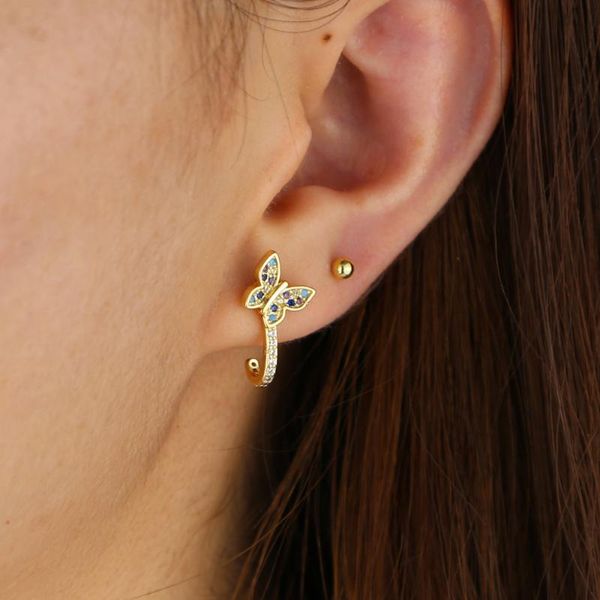 

stud micro pave cz cute lovely butterfly earring fashion adorable jewelry, Golden;silver