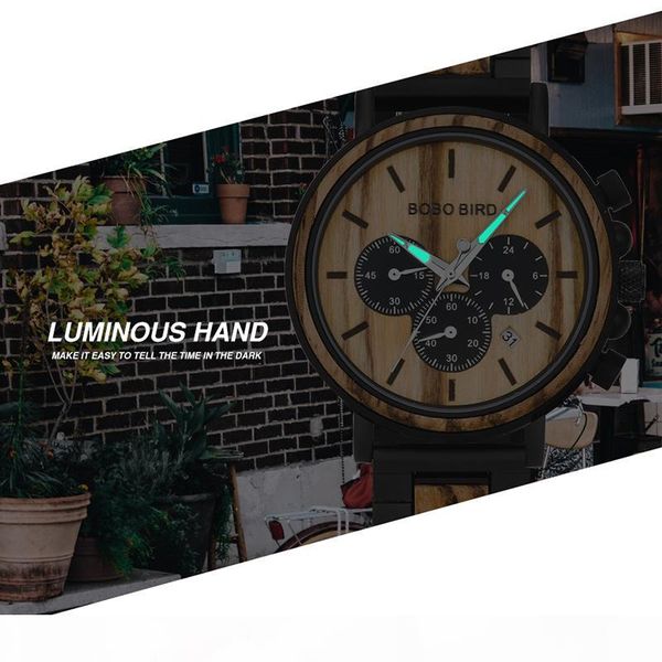 

relogio masculino bobo bird wood personalized watch men chronograph watches custom gift for him dropshipping, Slivery;brown