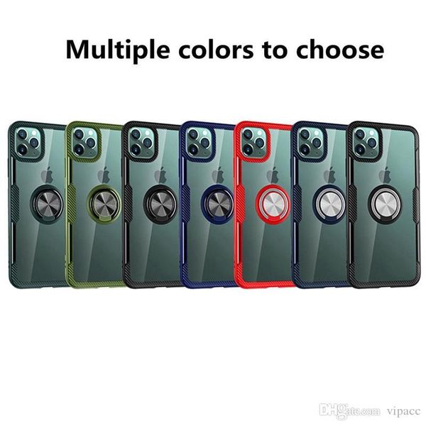 

ring holder clear pc phone case for iphone 11 pro max xs 8 7 6s plus car mount magnetic metal hard back cover