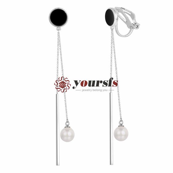

yoursfs double sided clip on earrings dangle waved bar silver invisible clip on earrings long threader clip earrings, non pierced earrings