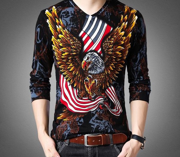 

american flag eagle pattern print hip-hop pullover knit sweater autumn new quality soft comfortable fancy thin sweater men -3xl, White;black