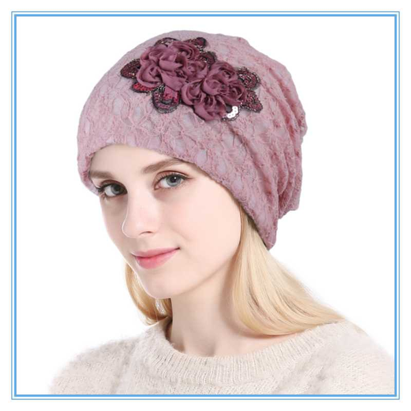 

beanie/skull caps autumn turban hat women 2021 warm beanie cap spring lace flower skullies headscarf casual bonnet beanies, Blue;gray