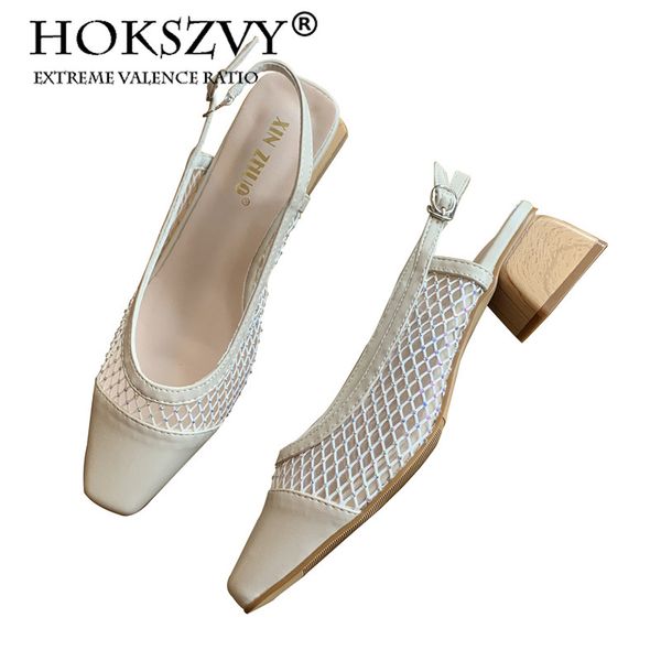 

women's sandals for women ladies mesh black and white color matching baotou back empty high heel cool shoes -233-6