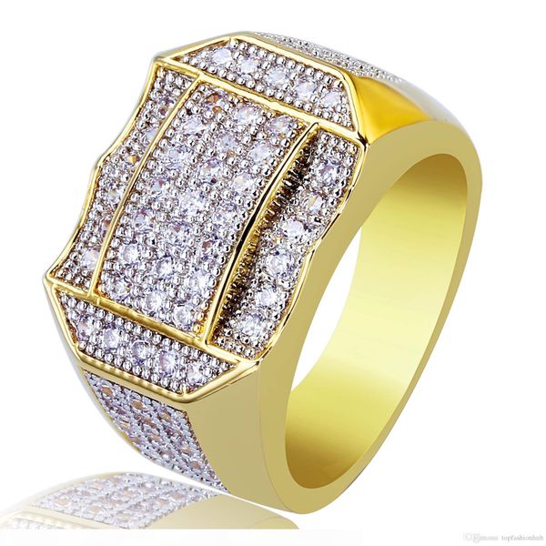 

european and american hip-hop men's rings, micro mosaic zircon rings gold plated rings fashion accessories, Silver