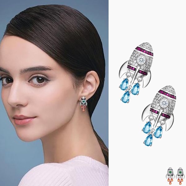 

new multicolor small rocket stud earrings inlay cubic zirconia earings fashion jeweley for punk girl gift ae305, Golden;silver