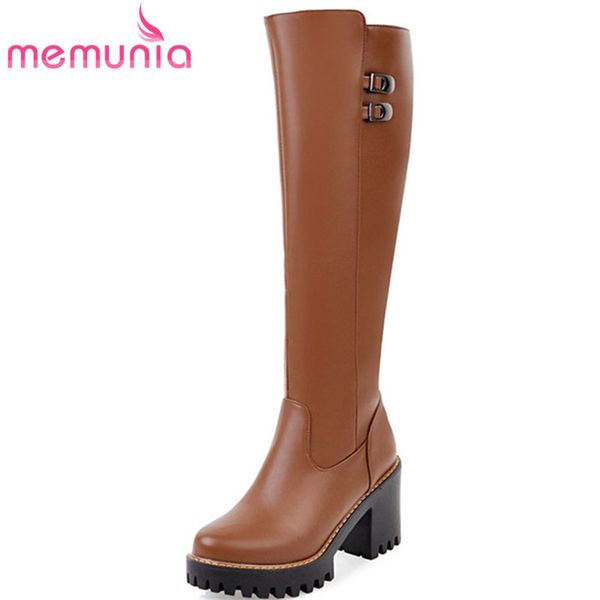 

boots memunia 2021 knee high platform fashion buckle round toe autumn winter women big size 34-43, Black