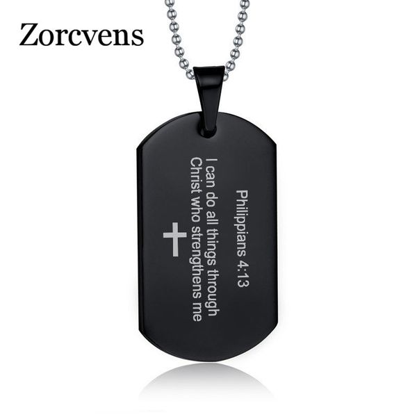

zorcvens pendant dog tag for men stainless steel casual male faith jewelry christ bible cross necklace, Silver