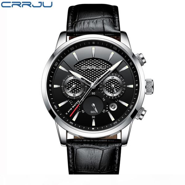 

crrju fashion watch men leather luxury business quartz wristwatch 3 atm waterproof outdoor sports watches relogio masculino, Slivery;brown