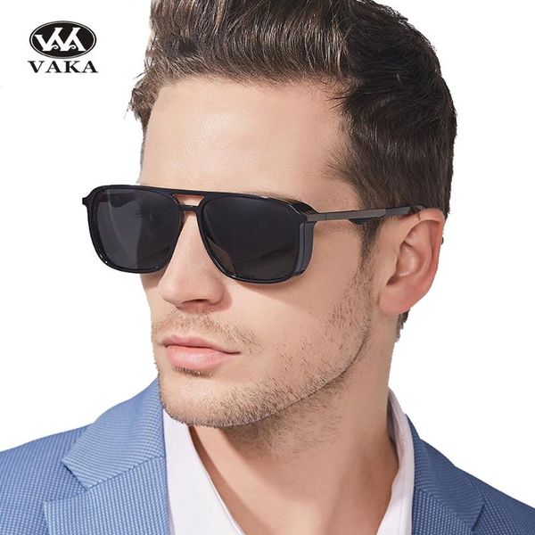 

vaka big rectangle polarized sunglasses men 2020 brand designer cool driving glasses moda masculina, White;black