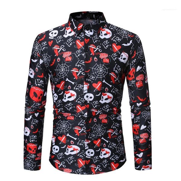

males clothing christmas day mens casual shirts fashion christmas print lapel neck single breasted mens shirts designer, White;black