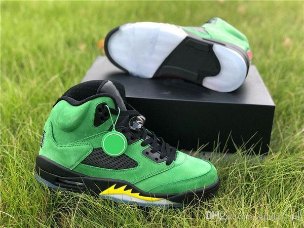 

new high air authentic 5 se oregon ducks basketball shoes apple green yellow strike black jumpman reflective men sports sneakers with box