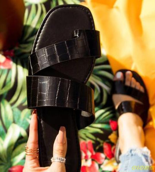 

горячие 2020 женская обувь летняя тапочки открытый плоский пляж сандалии solid color open toe sexy plus размер 41, Black