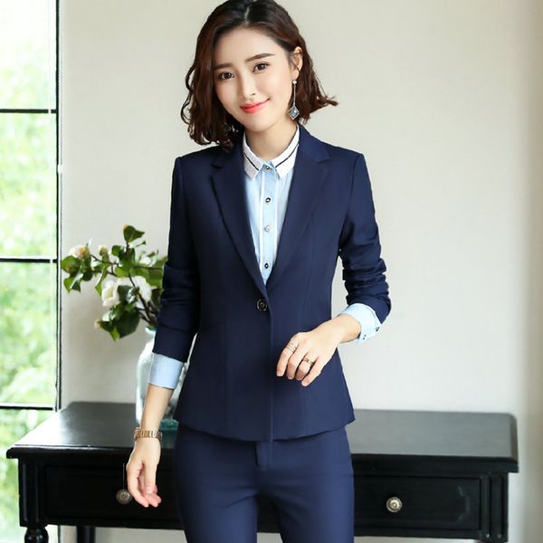 

women's two piece pants autumn suit women plus size long sleeve jackets 2-piece blazer and office lady causal set, White