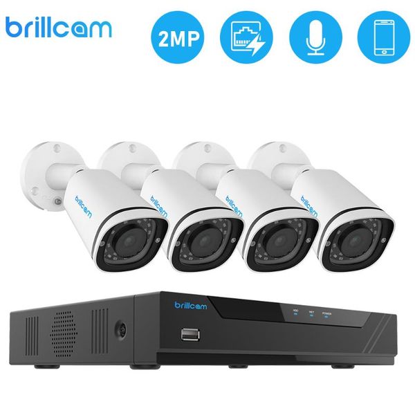 

brillcam security camera system (1pcs 5mp 8ch poe nvr, 4pcs 2mp ip cameras) smart detection ai surveillance video recorder