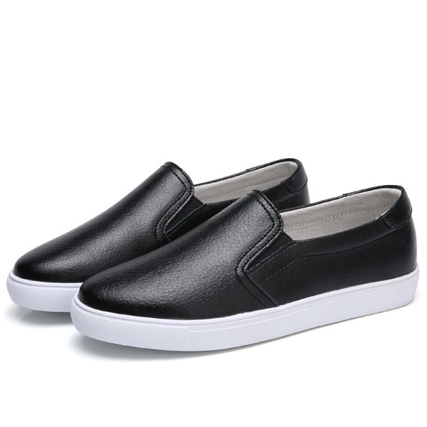 

2020 fashion new genuine leather flats platform slip on loafers shoes for women casual mocasines mujer black white shoes woman