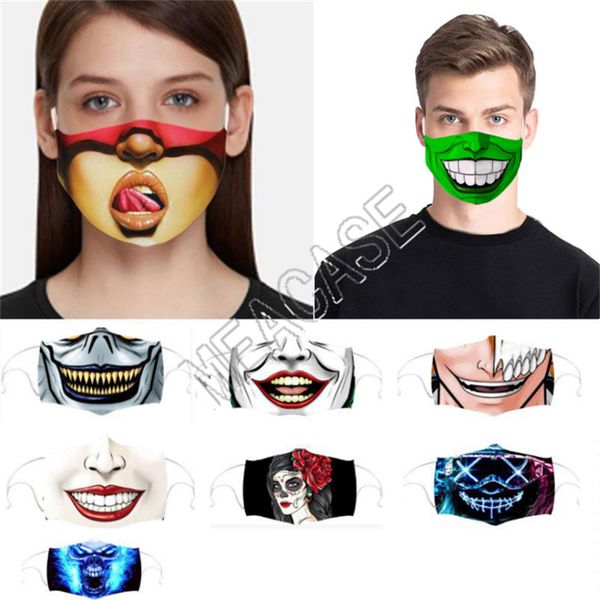

cartoon expression fashion face mask facemasks reusable washable designer masks adults mouth cover with filters slot halloween party d81304, Blue