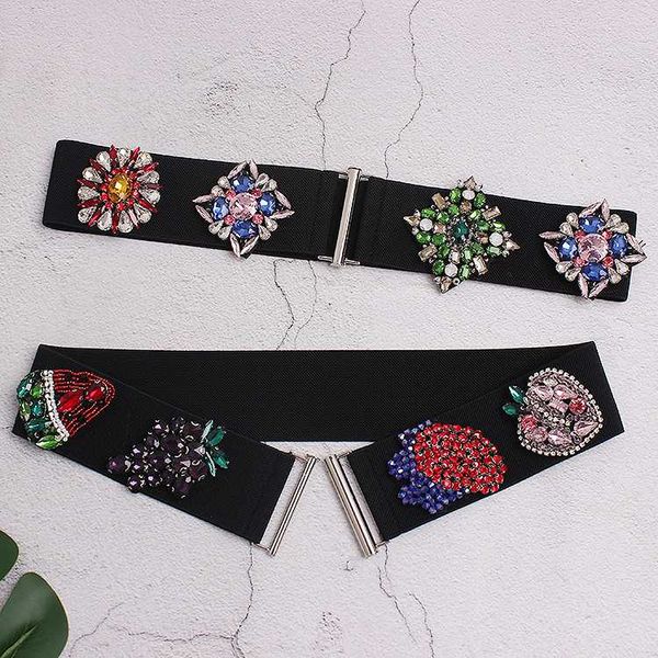 

европейский фрукты цветок бисероплетение rhinestone waistband женский роскошные кристалл gems пояс крюк упругие strech корсет пояс caestus, Black;brown