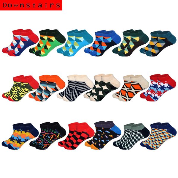 

men's socks downstairs muti colored summer lowcut boat for men eur40-46 stripe fashion streetwear harajuku hip hop ankle calcetines, Black