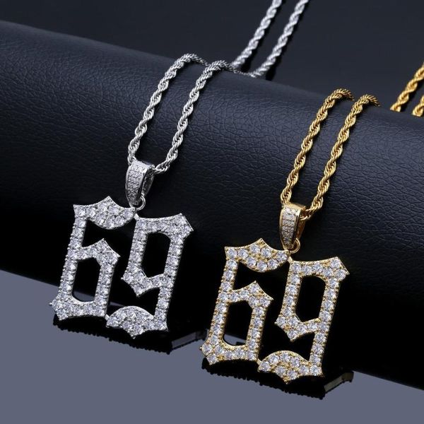 

69 saw letters pendant necklace iced out cubic zircon hip hop gold silver color men women charms chain jewelry party gift
