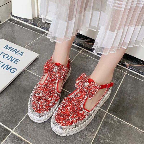 

lucyever женщины моды кристалл bowknot flats женщины круглый toe пряжка платформы обувь женщина 2020 осень горный хрусталь повседневная обув, Black