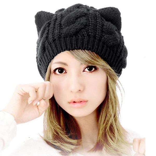 

woman winter hat womens beanies knitted hat with ears cat keep warm winter girl cap women cappello donna #810, Blue;gray