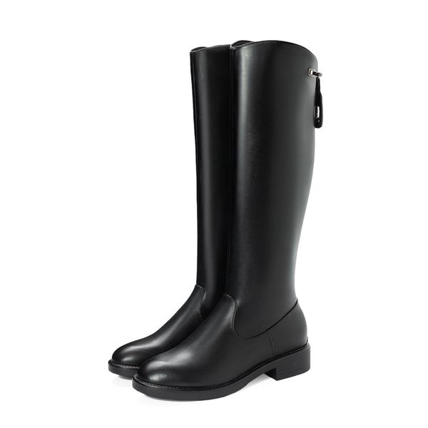 

boots genuine leather women knee high fashion low heels female night club shoes woman big size, Black