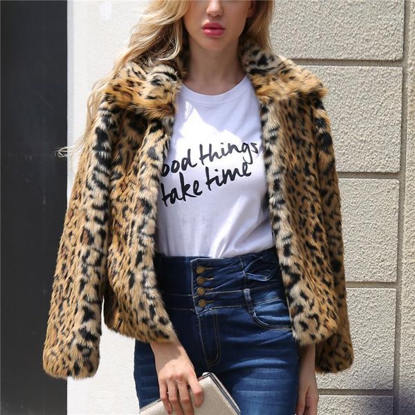 

мода пальто leopard faux женщины зима пальто шерсти elegant сыпучих длинный рукав отворот шея пальто женщины, Black