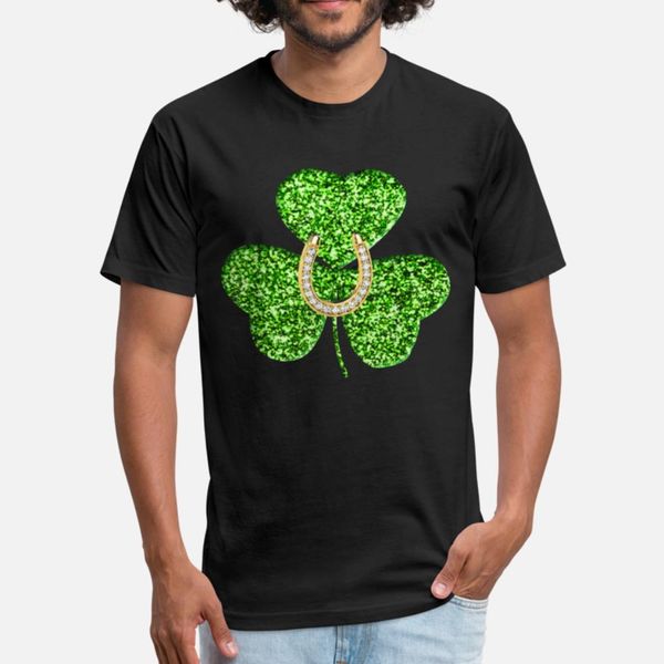 

faux green glitter shamrock with a horseshoe t shirt men customize 100% cotton s-xxxl letters graphic funny casual summer family shirt