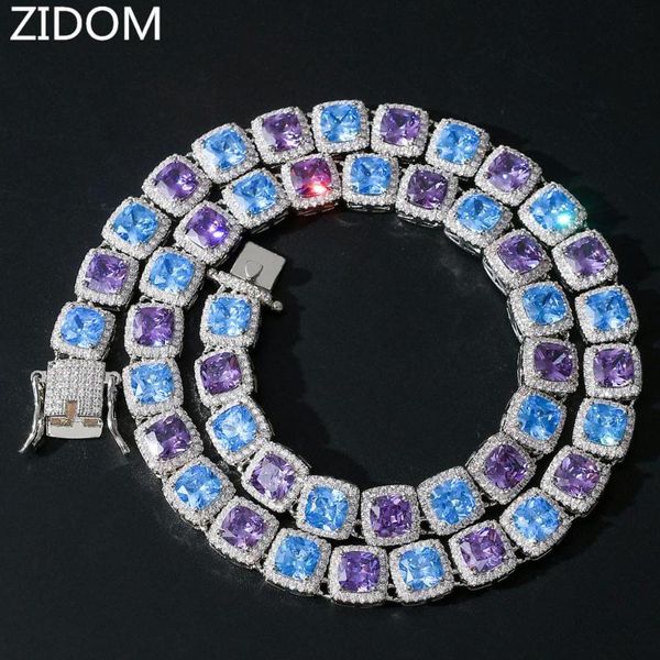 

men/women hip hop iced out bling tennis chain necklace blue square zircon chains necklaces hiphop jewelry gifts, Silver