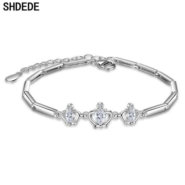 

shdede princess crown bracelet for women bride cubic zirconia cz crystal party gift fashion jewelry anniversary gift +whk42, Golden;silver