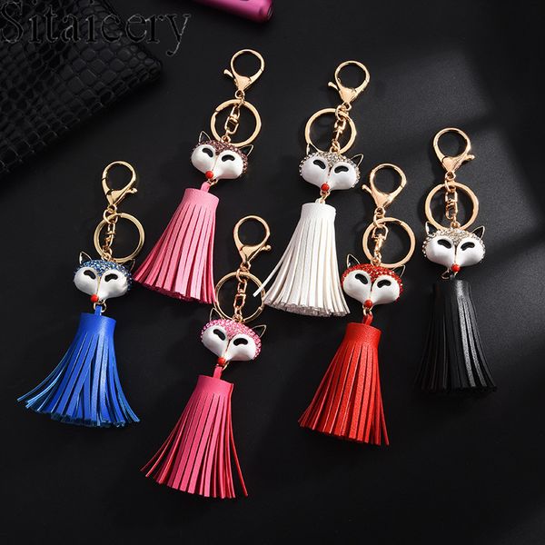 

cute tassel leather keychain accessories inlaid rhinestone women jewerly key chain bag car key ring pendant xmas party gift, Silver