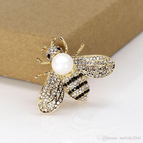 

Top Grade Clothing New Pearl Brooch Bee Scarf Pins Ladies Rhinestones Brooch Suit Accessories 2 Colors Wholesale