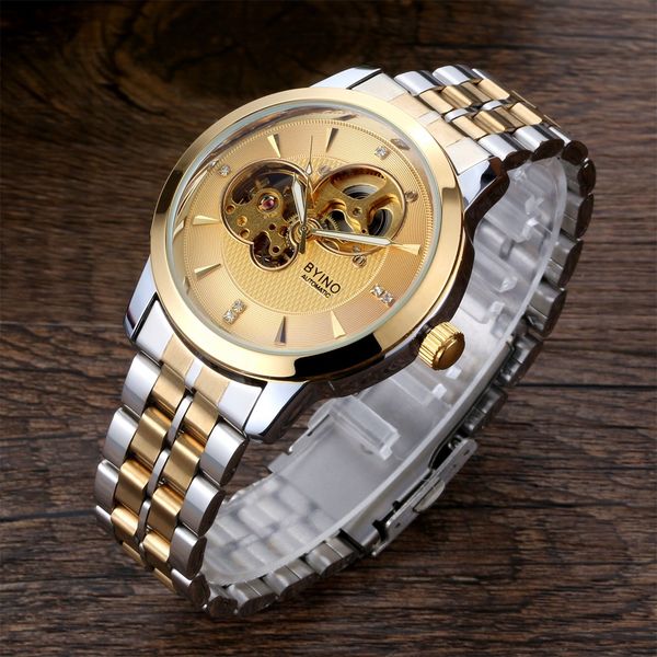 

high-end new waterproof foreign trade analog watch mens watch luminous waterproof full hollow automatic simple wholesale, Slivery;brown