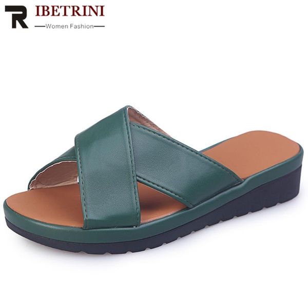 

ribetrini retro women fashion summer shoes women open toe seiwng slip on leisure slippers classic beach slippers, Black